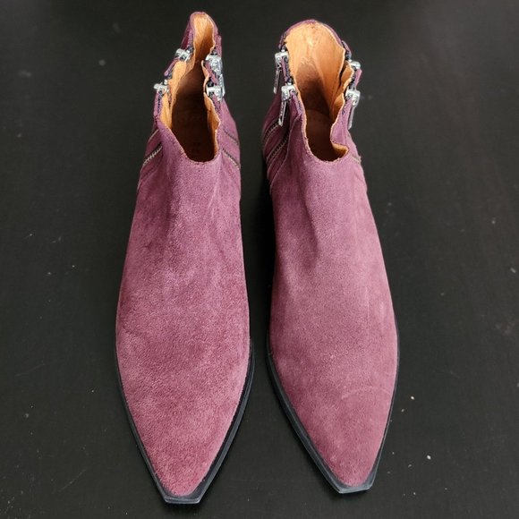 Burgundy Suede Leather Booties - Picture 3 of 4